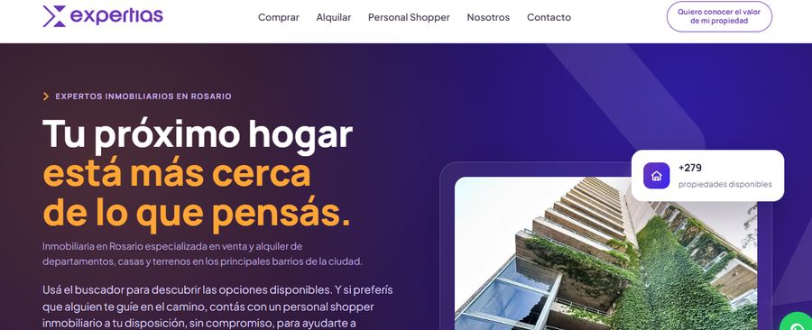 Captura real del sitio de Expertias Propiedades